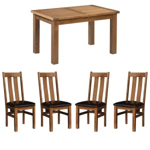 Maiden Oak Rustic Extending Table and x4 Arizona Chairs Set