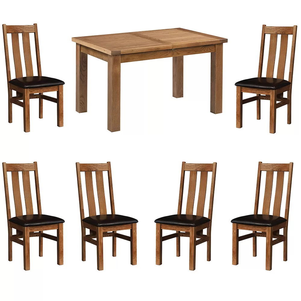 Maiden Oak Rustic Extending Table and x6 Arizona Chairs Set