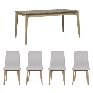 Millie Oak Ext 125 -165cm Table & 4 PU Chairs Set