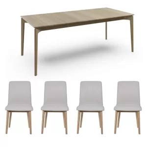 Millie Oak Ext 160 -200cm Table & 6 PU Chairs Set