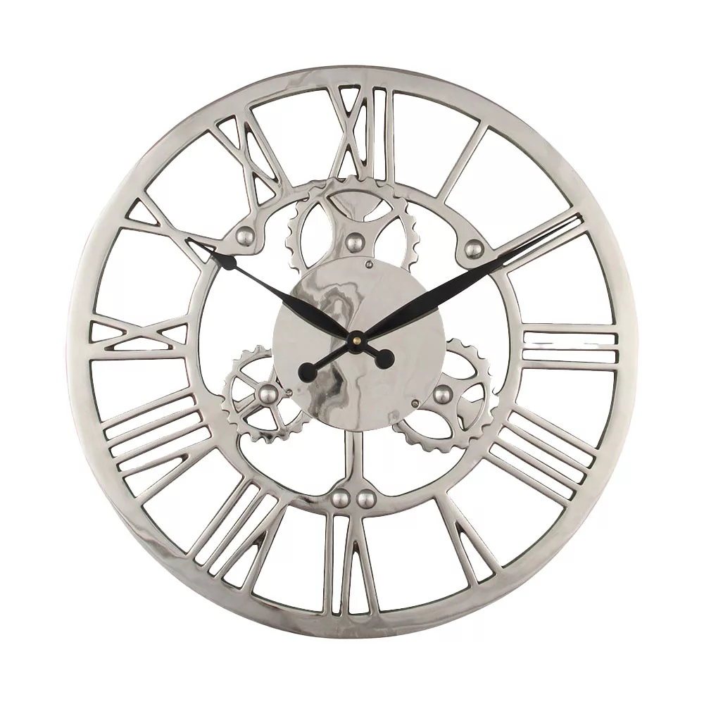 Nickel Cog Design Round Wall Clock • Collingwood Batchellor