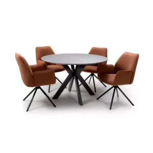 Logan Light Grey Large Round Table & x4 Sydney Chairs Rust Set
