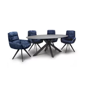 Logan Light Grey Oval Table & x4 Perth Chairs Navy Set
