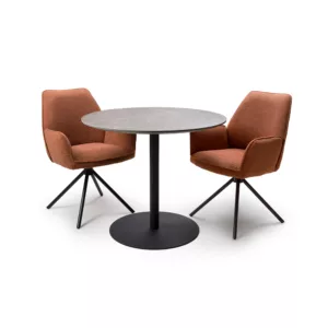 Logan Grey/Brown Round Table & x2 Sydney Chairs Rust Set