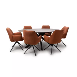 Logan Grey/Brown Oval Table & x6 Sydney Chairs Rust Set