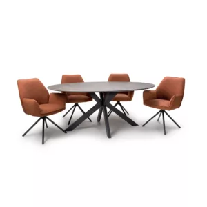 Logan Grey/Brown Oval Table & x4 Sydney Chairs Rust Set
