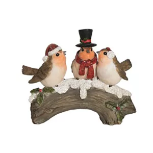 Christmas Robins on Log Figurine 13.5cm
