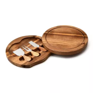 Simply Home Round Acacia Cheeseboard Set with 3 Knives