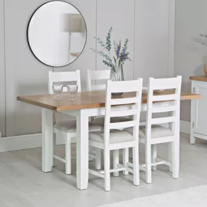 Eddington White 1.2m Ext Table & 4x Ladder Back Chairs