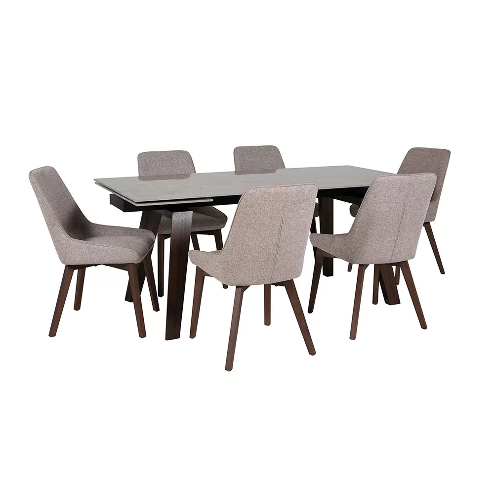 Alexis Extending Table and 6 Latte Chairs Set