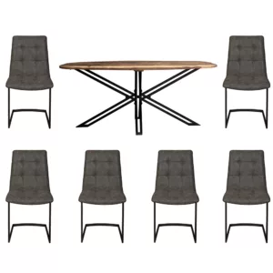 Jakarta 180cn D End Table & 6 Grey Chairs Set
