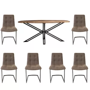 Jakarta D End 180cm Table & 6 Brown Chairs Set