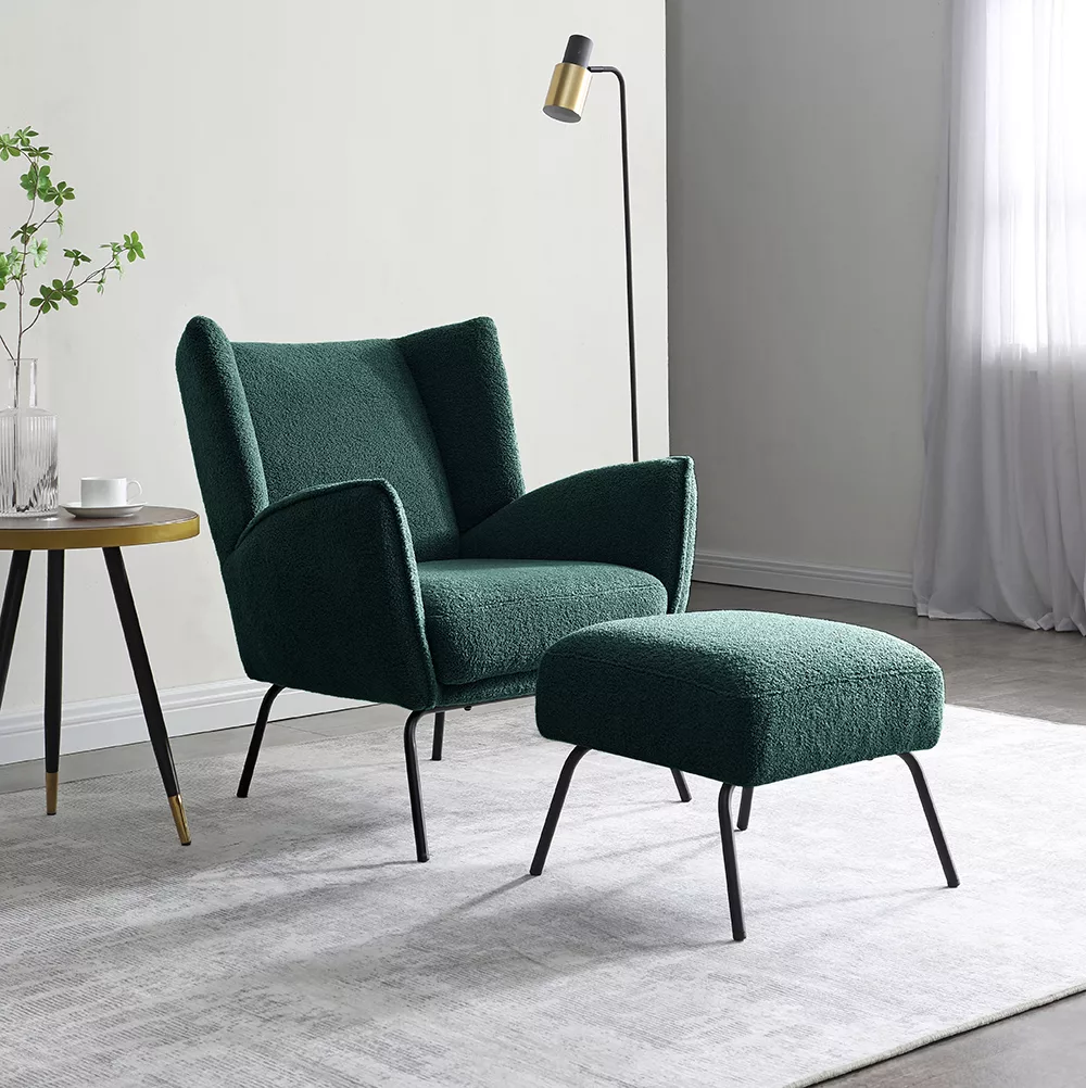 Zeus Accent Chair & Footstool Green