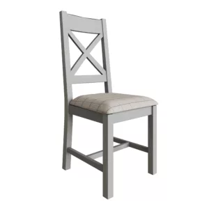 Heritage Grey Crossback Chair with Fabric Seat in Check Natural