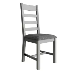 Heritage Grey Slatted Chair with Fabric Seat in Check Grey