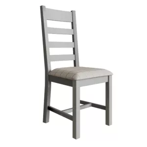 Heritage Grey Slatted Chair with Fabric Seat in Check Natural