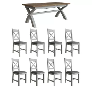 Heritage Grey 2.0m Table and x8 Cross Back Grey Chairs Set