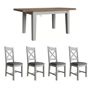 Heritage Grey 1.3m Table and x4 Cross Back Grey Chairs Set