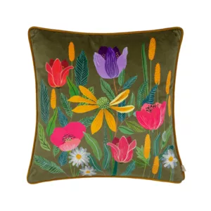 Evans Lichfield House of Bloom Celandine Olive 43x43 Cushion