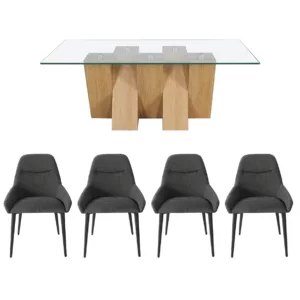 Niko Clear Glass Table and 4 Cora Dark Grey Chairs Set