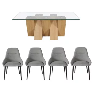Niko Clear Glass Table and 4 Cora Light Grey Chairs Set