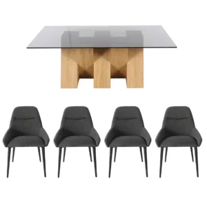 Niko Smoked Glass Dining Table and 4 Cora Dark Grey Chairs Set