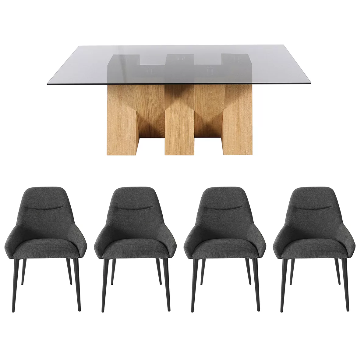 Niko Smoked Glass Dining Table and 4 Cora Dark Grey Chairs Set 