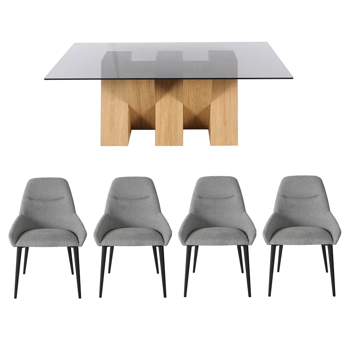 Niko Smoked Glass Dining Table and Cora 4 Light Grey Chairs Set 