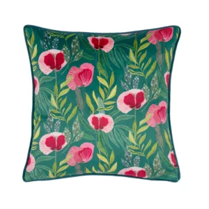 Evans Lichfield House of Bloom Poppy Teal Cushion - 43 x 43