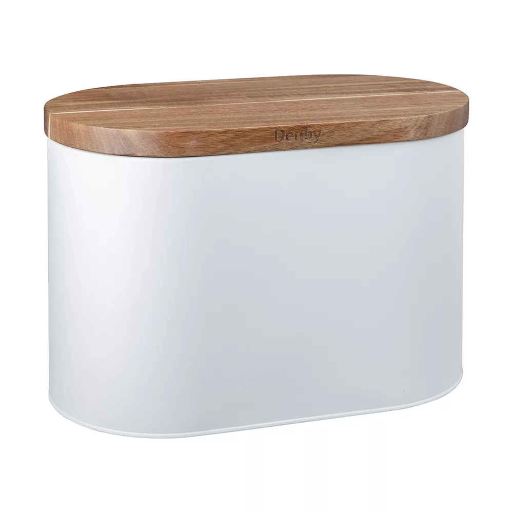 Denby Bread Bin with Acacia Lid - White