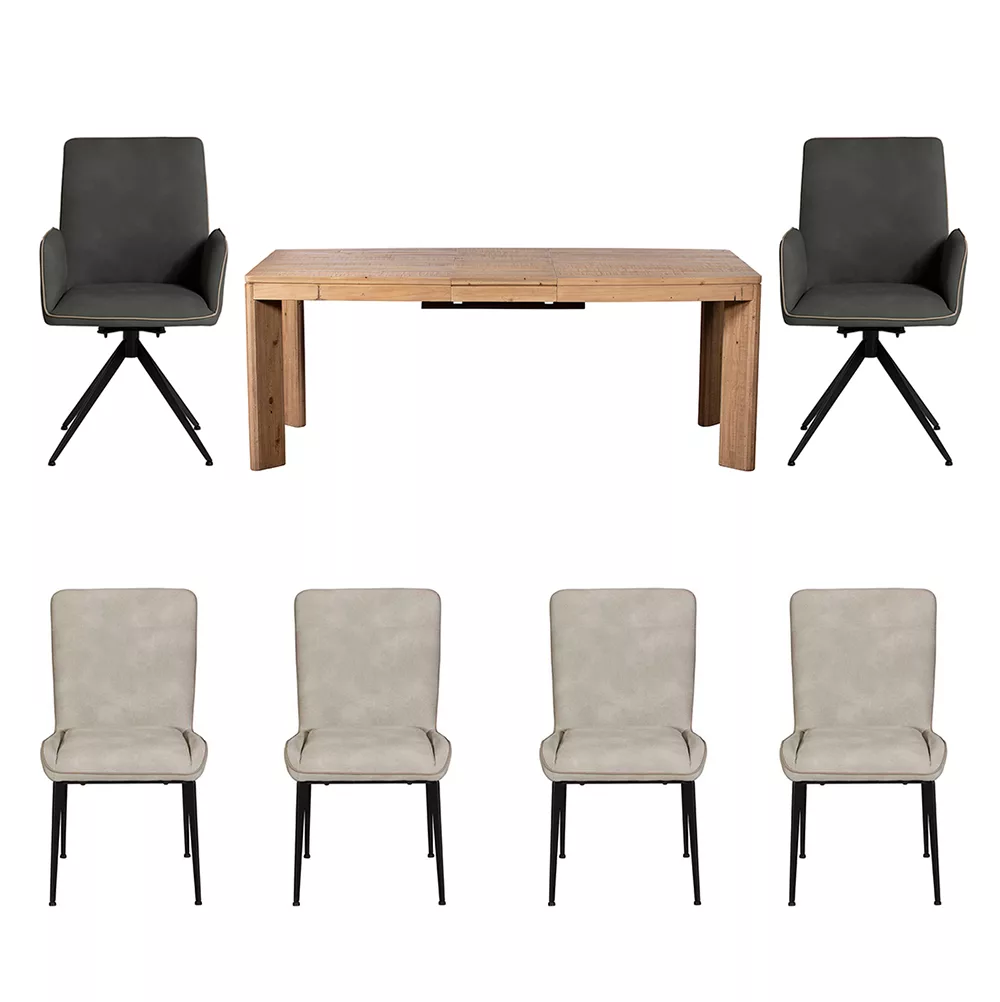 Tiverton Ext Dining Table & 4x Rebecca Misty Chairs & 2x Rebecca Swivel Chairs
