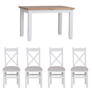 Eddington White 1.2m Table & 4 Cross Back Chairs Set