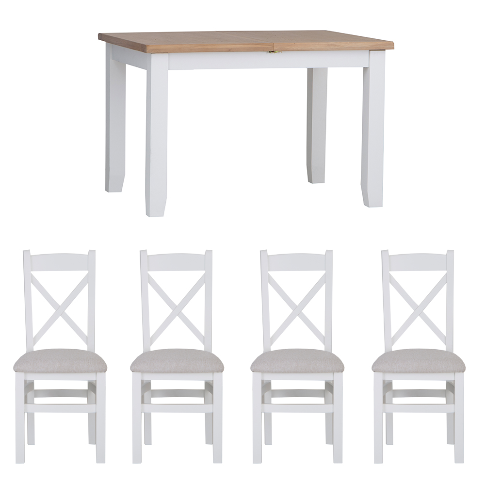 Eddington White 1.2m Table & 4 Cross Back Chairs Set
