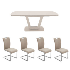 Lazio 120cm Putty Table & 4 Taupe Chairs Set