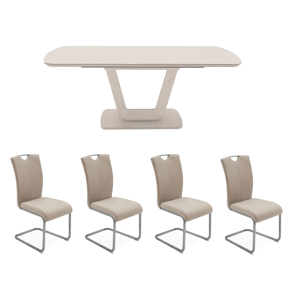 Lazio 120cm Putty Table & 4 Taupe Chairs Set