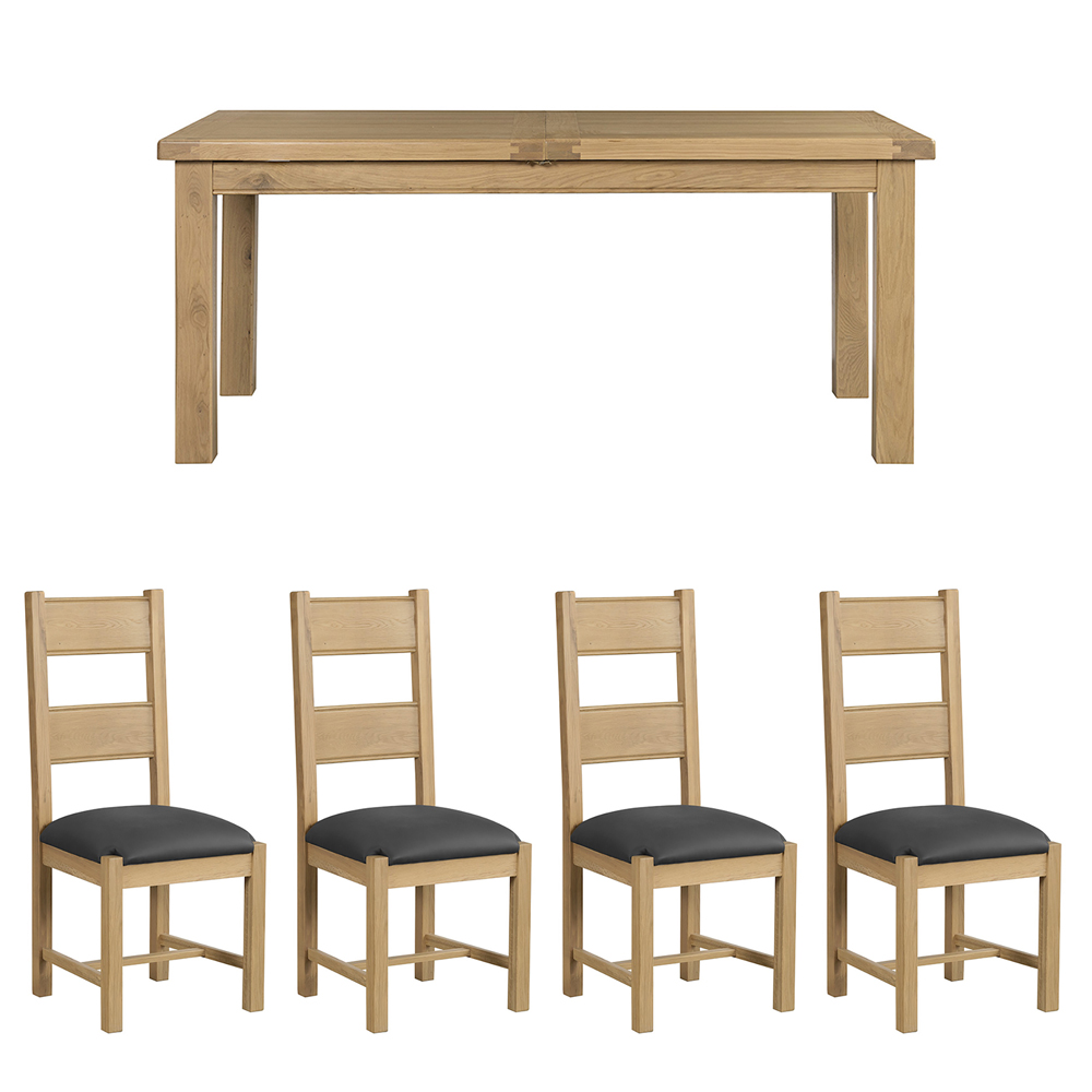 Danesbury Oak Extending Dining Table & 4 PU Chairs