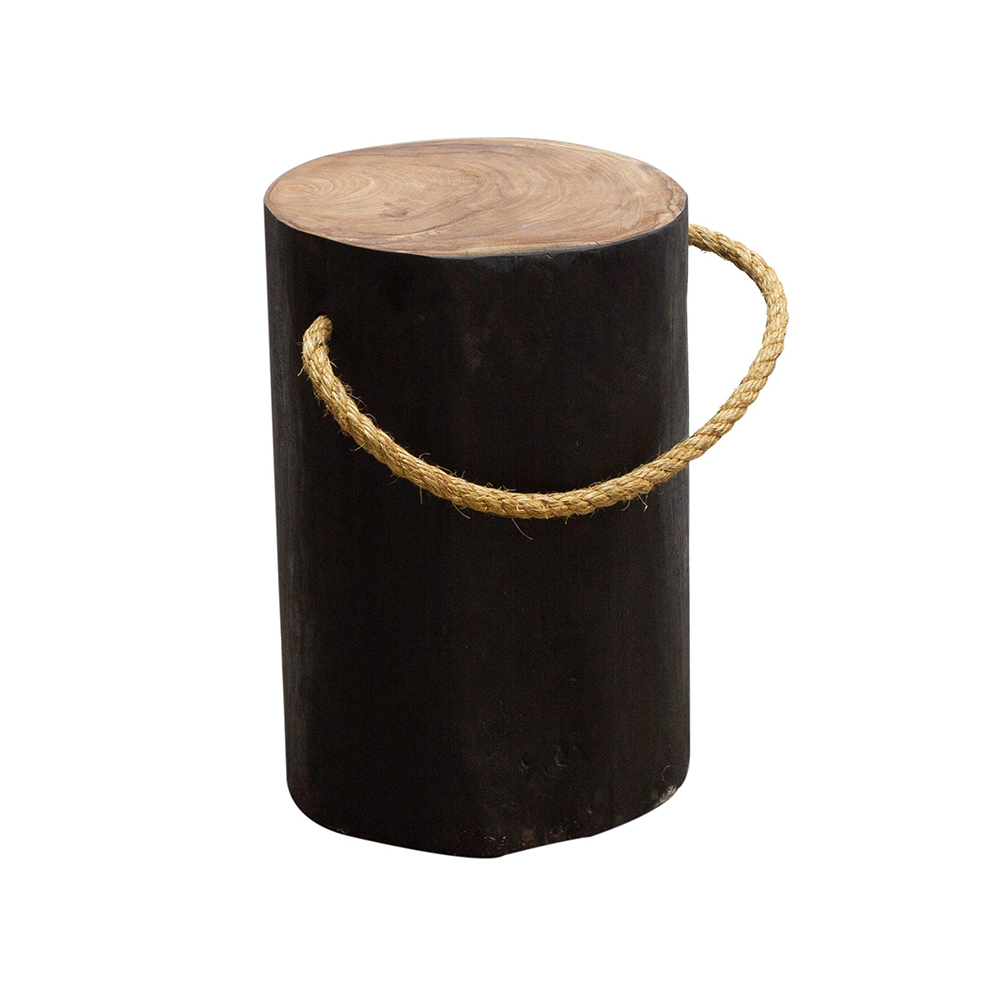 Ashdown Natural Teak Root Round Black Stool with Rope