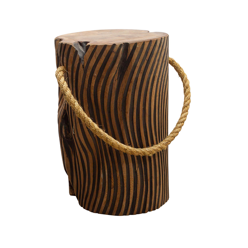 Ashdown Natural Teak Root Tiper Stripe Stool with Rope