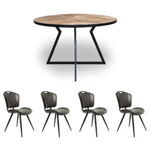 Sawyer 120cm Round Dining Table & 4 Hendrick Grey Chairs