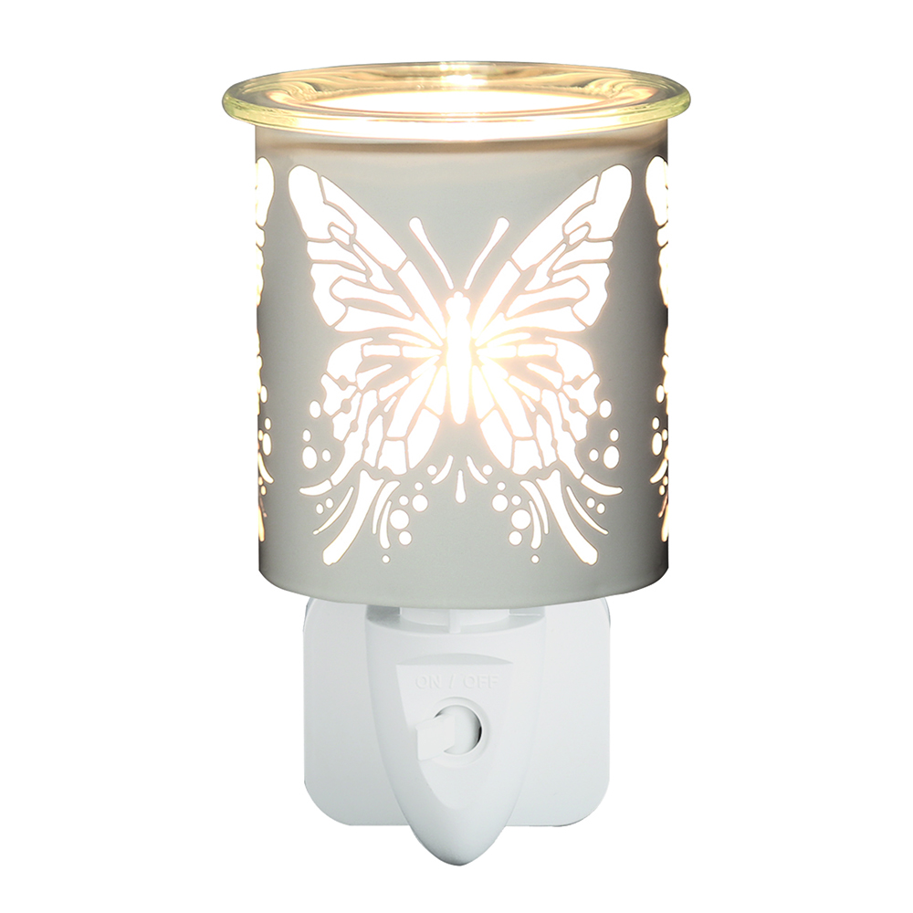 Wax Melter Plug In - White & Gold Silhouette Butterfly 13cm