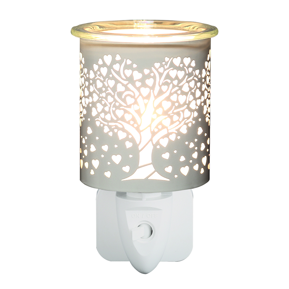 Wax Melter Plug In - White & Gold Silhouette Heart Tree 13cm