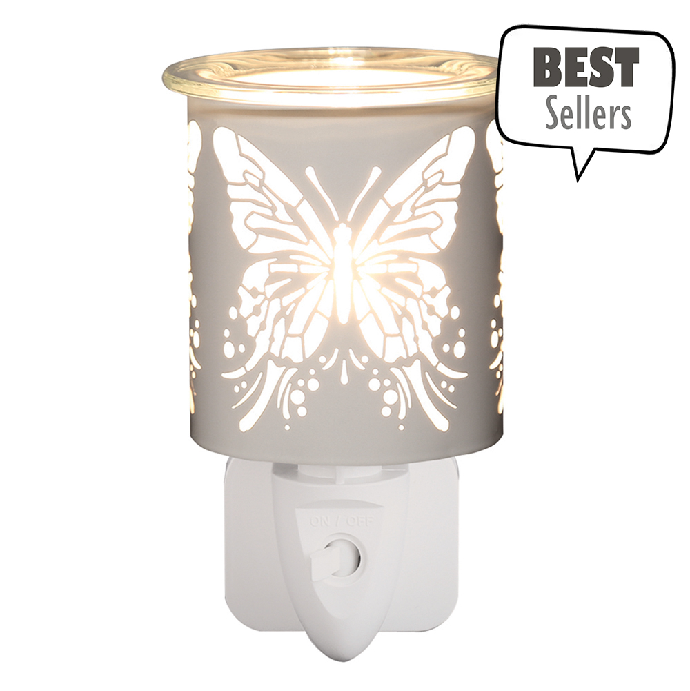 Wax Melter Plug In - White & Gold Silhouette Butterfly 13cm