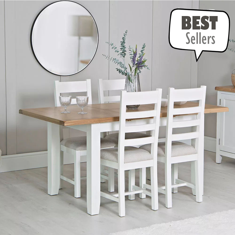 Eddington White 1.2m Ext Table & 4x Ladder Back Chairs