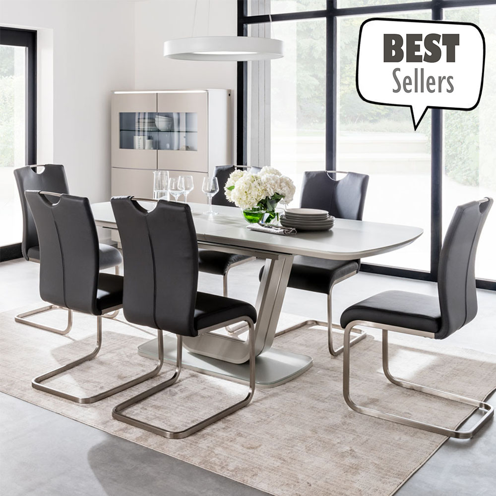 Lazio 160cm Grey Table & 6 Grey Chairs Set